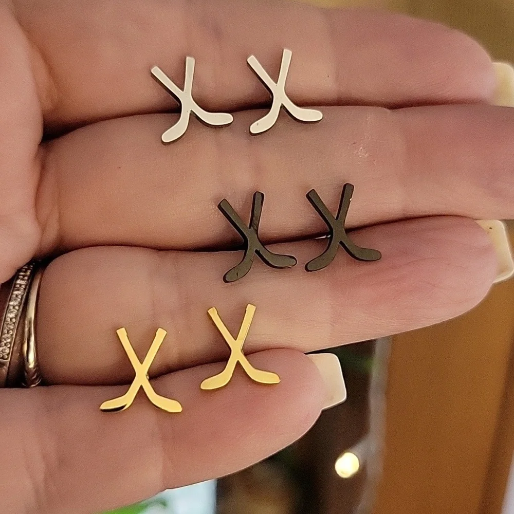 Hockey Stick Stud Earrings, Choice Of Color